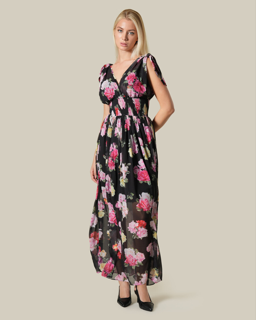 vestido largo con efecto floral transparente