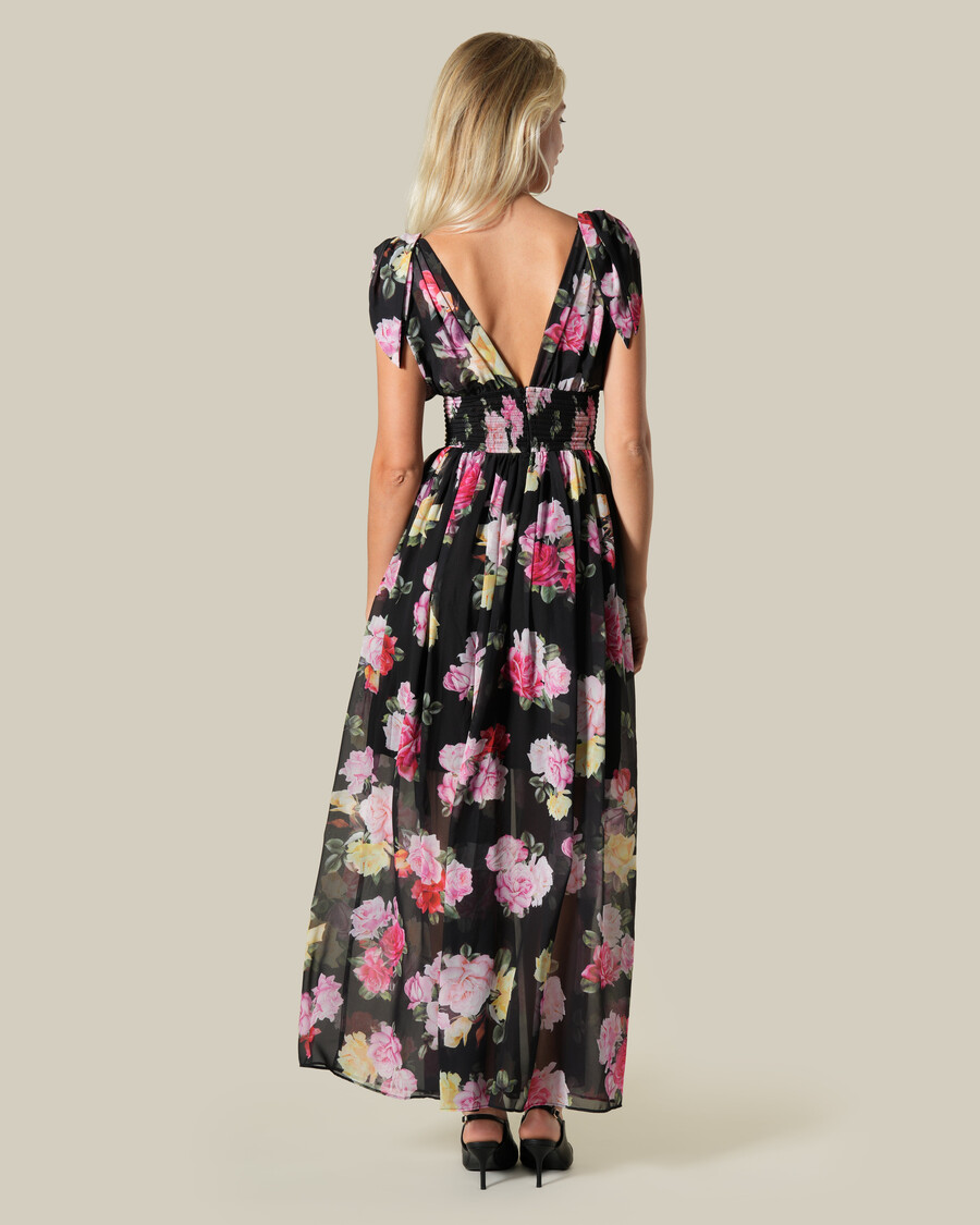 vestido largo con efecto floral transparente