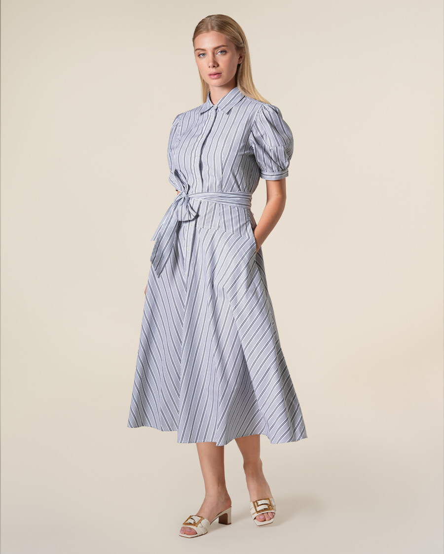 vestido camisero de popelina de algodón a rayas