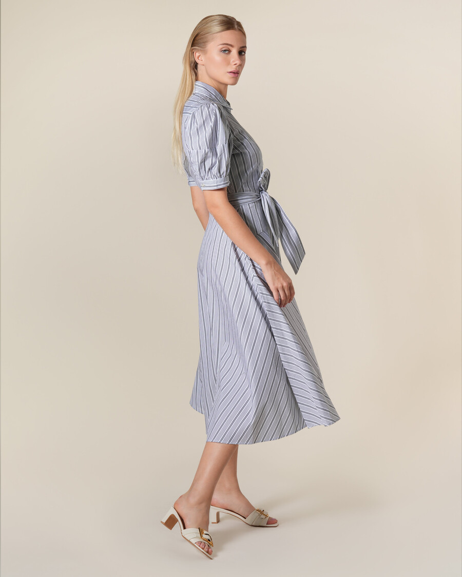 vestido camisero de popelina de algodón a rayas